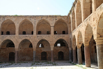 Colonnaded courtyard of the Khan al-Umdan, Acre Israel
