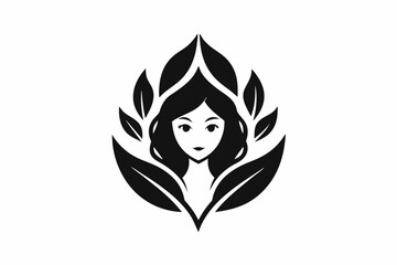 Beautiful women and leaves logo design vector template, Nature Goddess Logo, Woman's face in the form of a leaf on white background.