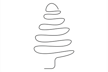 Continuous single line art drawing of winter tree isolated concept Doodle vector illustration