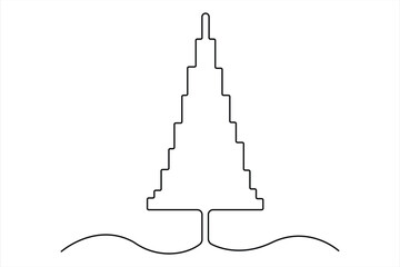 Continuous single line art drawing of winter tree isolated concept Doodle vector illustration