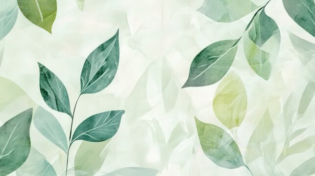 Watercolor painting of green leaves on a white background.