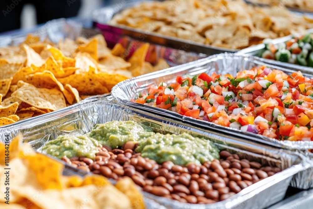 Poster a selection of dishes on a table, perfect for event or party use