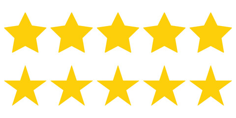 Set of five star icon collection. Yellow star symbol.
