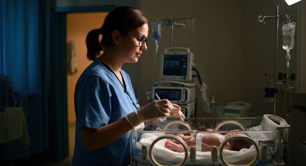Neonatal Nurse Caring for Premature Infant