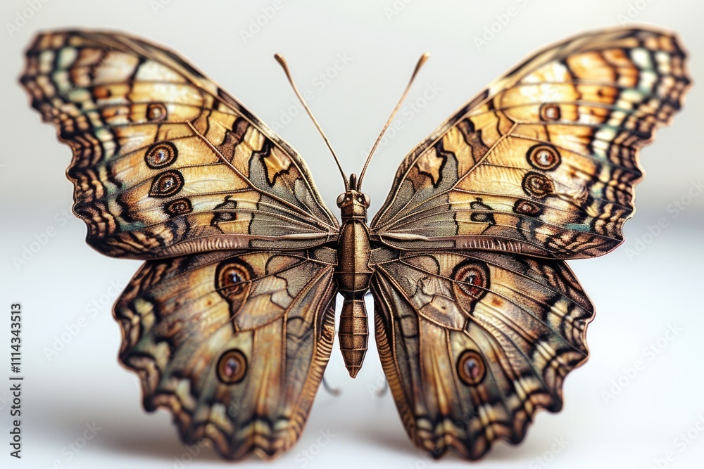 Aufkleber a close-up shot of a butterfly perched on a white surface, great for use in nature-themed illustrati