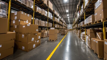 Automated Robot Operations in a Modern Warehouse Indoor Facility Industrial Environment Aisle Perspective Efficiency and Technology Integration