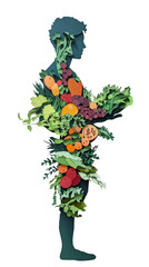 Colorful vegetables forming human silhouette.