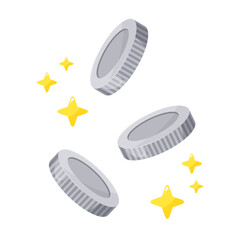 銀色のコインとキラキラが舞うイラスト