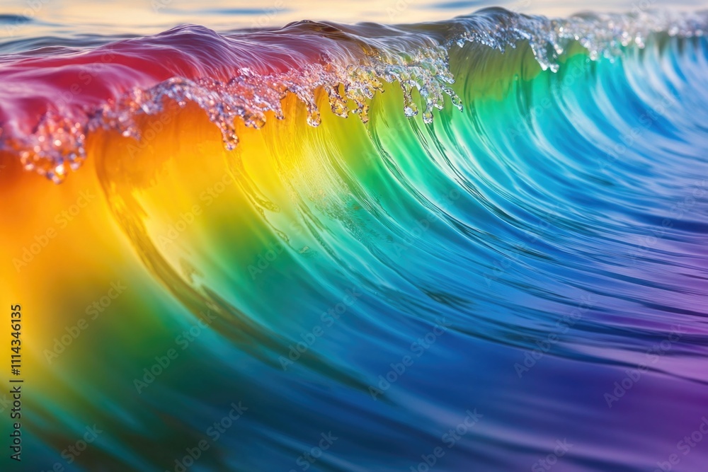 Aufkleber a colorful wave crashing against the ocean's surface with a vibrant rainbow effect