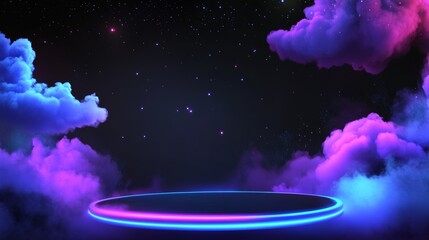 Fototapeta premium Purple and blue sky with clouds and stars. The sky is dark and the clouds are thick