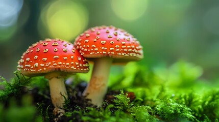 Vibrant Amanita Muscaria Mushrooms in a Lush Forest. AI Generated