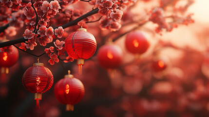 Obraz premium Red lanterns Chinese Happy New Year background