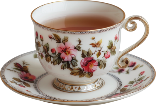 vintage tea cup with saucer isolated on a white background