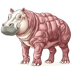 Fototapeta premium A detailed illustration of a hippopotamus, showcasing its textured skin and powerful physique, against a clean white background.