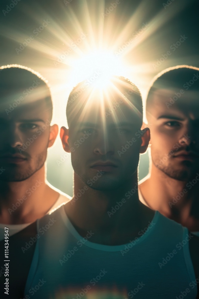 Poster a group of men standing next to each other in various settings