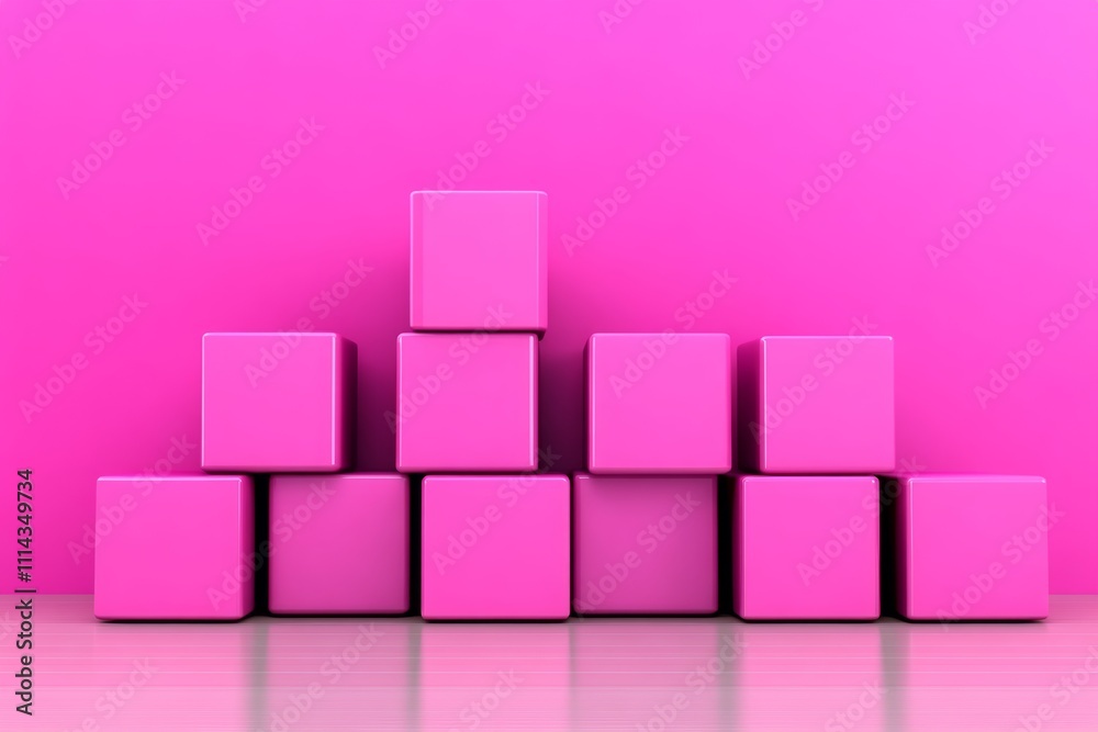 Poster pink blocks stacked on top of each other. the pink blocks are stacked in a row and are of different 