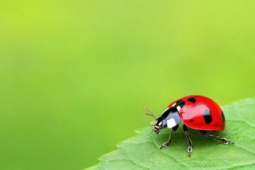 Fototapeta premium Ladybug on a Green Leaf in Nature