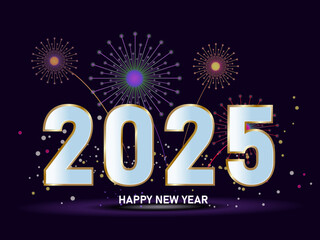 Happy New Year 2025 Text Graphic for Holiday Cards, Social Media, and Festive Designs