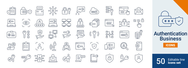 Authentification icons Pixel perfect. security, key, man,...	
