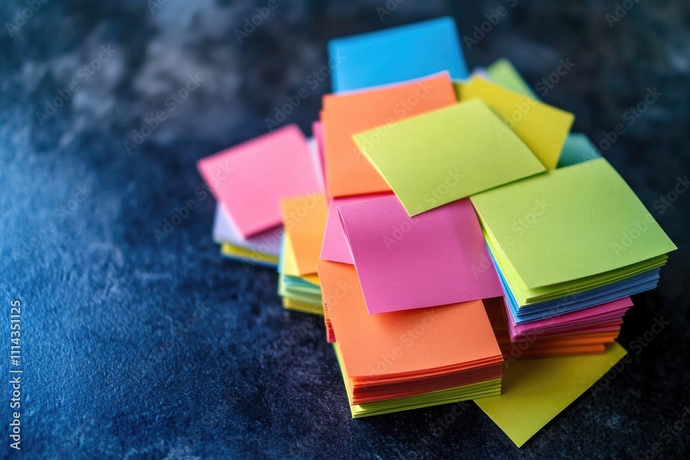Poster A collection of colorful post-it notes stacked on a table