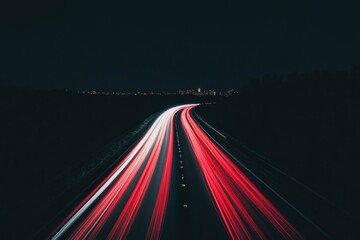 Night Highway Light Trails Cityscape View