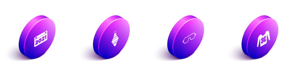Set Isometric Calendar, Christmas ball, Ski goggles and sweater icon. Vector