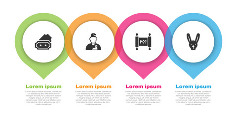 Fototapeta premium Set Ticket, Wizard warlock, Magic scroll and Rabbit with ears. Business infographic template. Vector