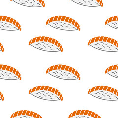 seamless pattern background of Japanese sushi nigiri with raw salmon and rice ball. Vector illustration