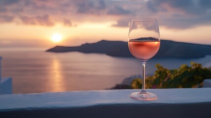 A glass of wine captures the essence of sunrise by the sea, offering a serene moment. This glass of wine stands out beautifully against the tranquil backdrop, with ample copy space.