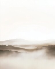 Obraz premium Illustration of a Wide Plain Shrouded in Fog, Perfect for Evoking a Calm and Mysterious Atmosphere in Design Projects