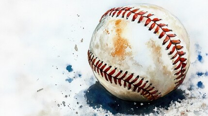 A lone baseball lies in the snow on the ground, perfect for winter sports or outdoor activities