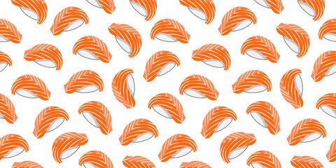 Sushi seamless pattern background. Salmon nigiri sushi Japanese food motif wallpaper. Vector illustration