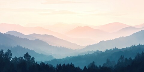 Obraz premium A gentle, soft focus depiction of summer mountains captured at dawn, showcasing the serene beauty of the landscape in the early morning light.