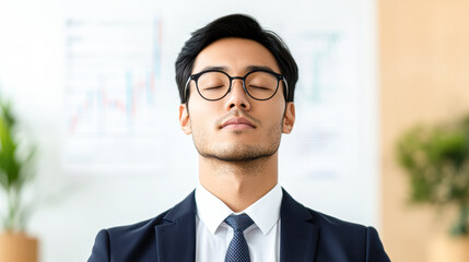 Naklejka premium A man in a suit is sitting at a desk with a white background