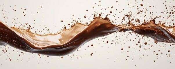Dark Brown coffee liquid swirl splash with little bubbles isolated on white or transparent background