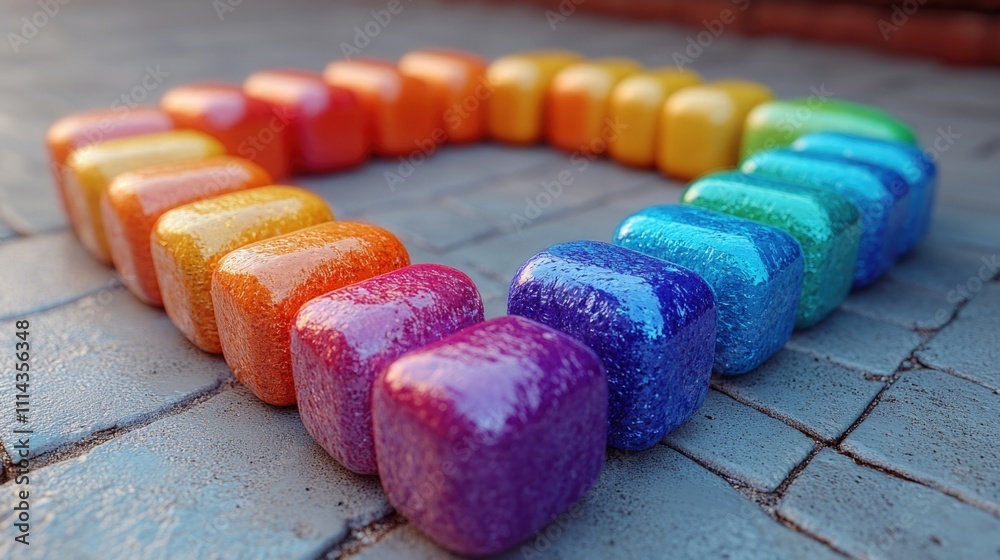 Poster a colorful and sweet decorative item made from stacked candy cubes forming a heart shape