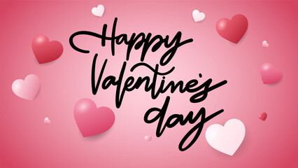 Happy Valentine's Day handwritten calligraphy with heart on  red background , Flat Modern design , illustration Vector EPS 10