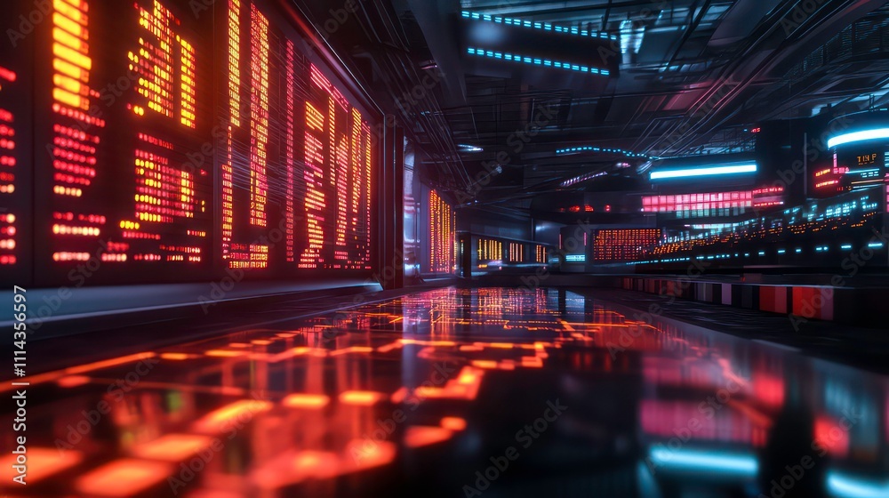 Aufkleber a digital trading floor with cryptocurrency prices floating above an abstract, high-tech environment