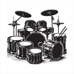 Drum kit silhouette vector, Drum icon silhouette illustration on a white background.