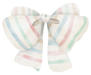 Watercolor colorful striped bow illustration, isolated on white background