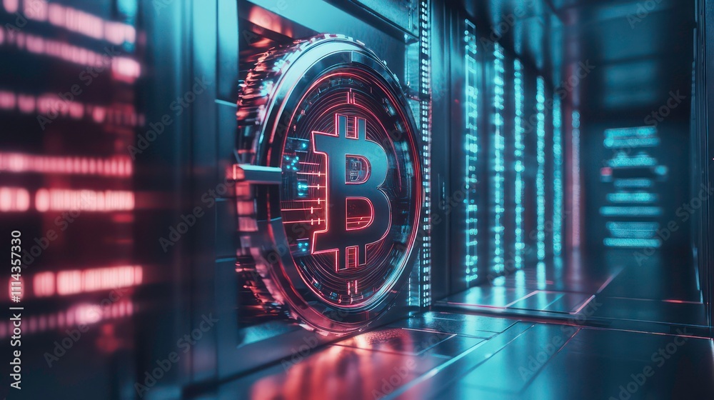 Aufkleber A digital vault with cryptocurrency coins safely stored inside, surrounded by glowing security lines.