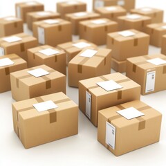 Fototapeta premium A Seamless Arrangement of Brown Cardboard Boxes with Blank Labels on a Soft Focus Background, Perfect for Delivery and Shipping Concepts