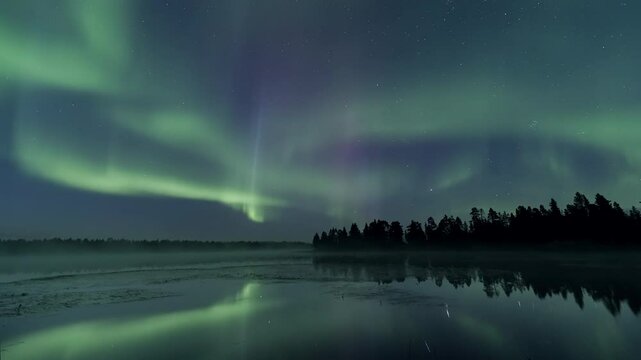 Strong auroras reflecting from a still lake