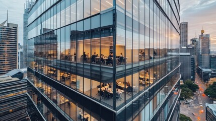Modern Skyscraper Office Building with Cityscape View