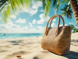 Straw bag on beach