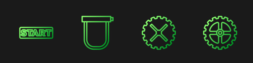 Set line Bicycle sprocket crank, Ribbon in finishing line, lock and . Gradient color icons. Vector