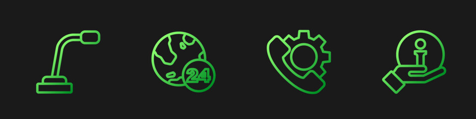 Set line Telephone 24 hours support, Microphone, and Information. Gradient color icons. Vector