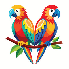 two parrots on white background