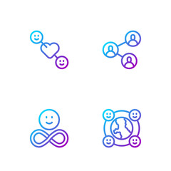 Set line International community, Friends forever, Romantic relationship and BFF best friends. Gradient color icons. Vector