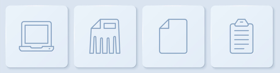 Set line Laptop, File document, Paper shredder and To list or planning. White square button. Vector